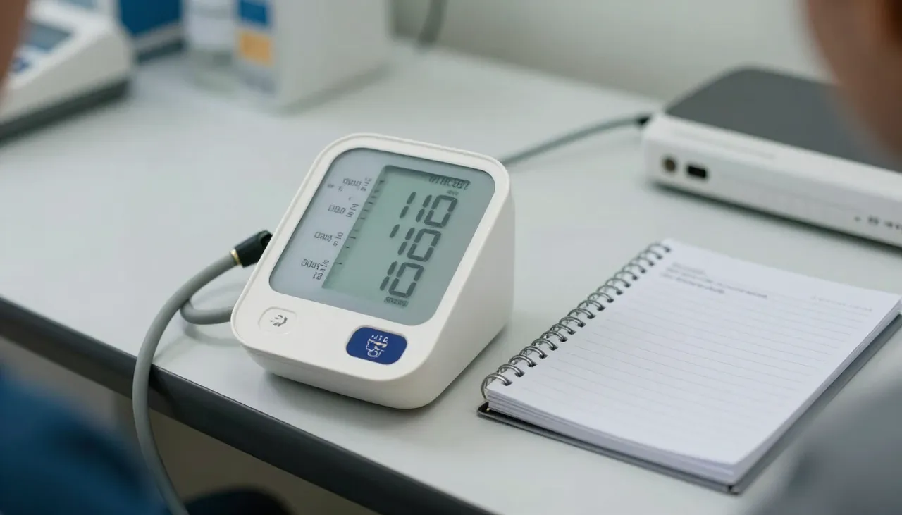 Blood pressure monitor with a printed trend graph of readings over weeks and a monitoring diary at a Bhubaneswar clinic — Blood Pressure Monitoring