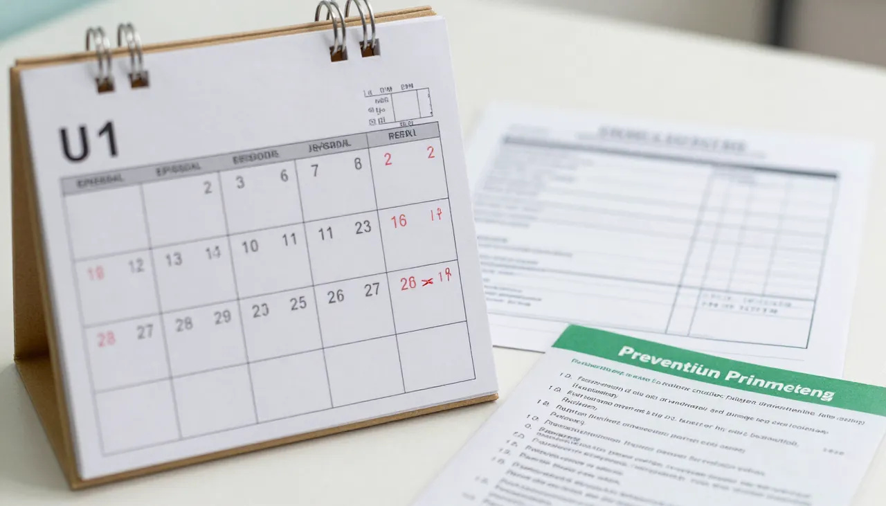 Calendar with several UTI episodes marked beside a urine culture lab report and a prevention leaflet at a Bhubaneswar clinic — Recurrent Urinary Tract Infection