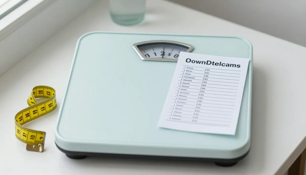 Bathroom scale with a measuring tape and a weight-range reference chart showing an overweight reading at a Bhubaneswar clinic — Overweight