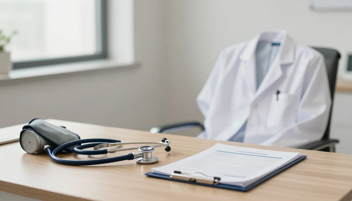 Internal medicine consultation room with stethoscope and blood pressure cuff at Glucomind Clinic, Bhubaneswar