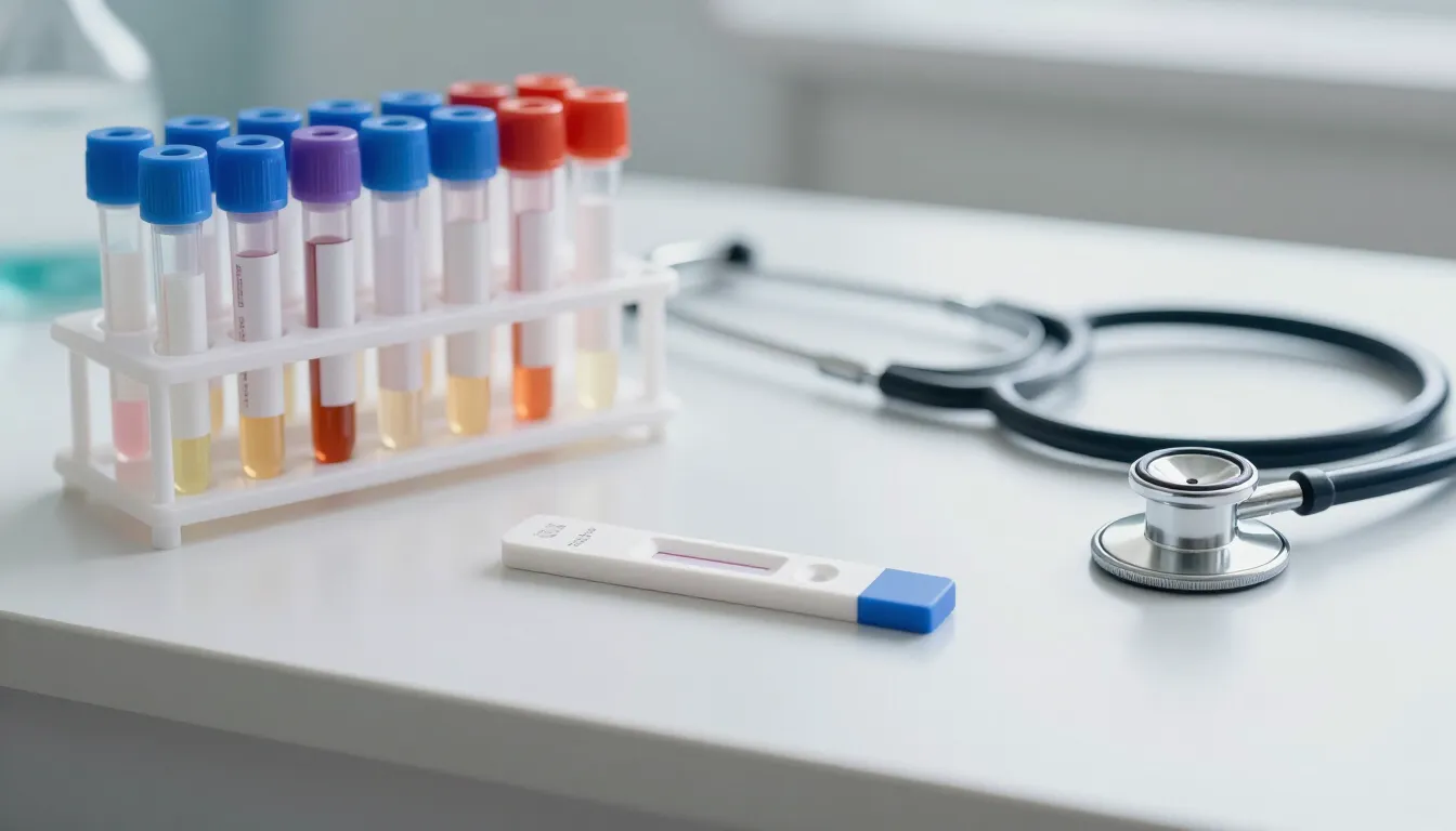 Urine sample tubes and dipstick test kit for urinary problem evaluation at Glucomind Clinic, Bhubaneswar
