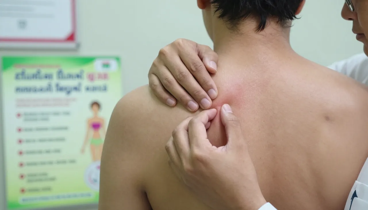 Person scratching widespread itchy skin with a generalised-itching illustration and a skin-care leaflet at a Bhubaneswar clinic — Generalised Itching