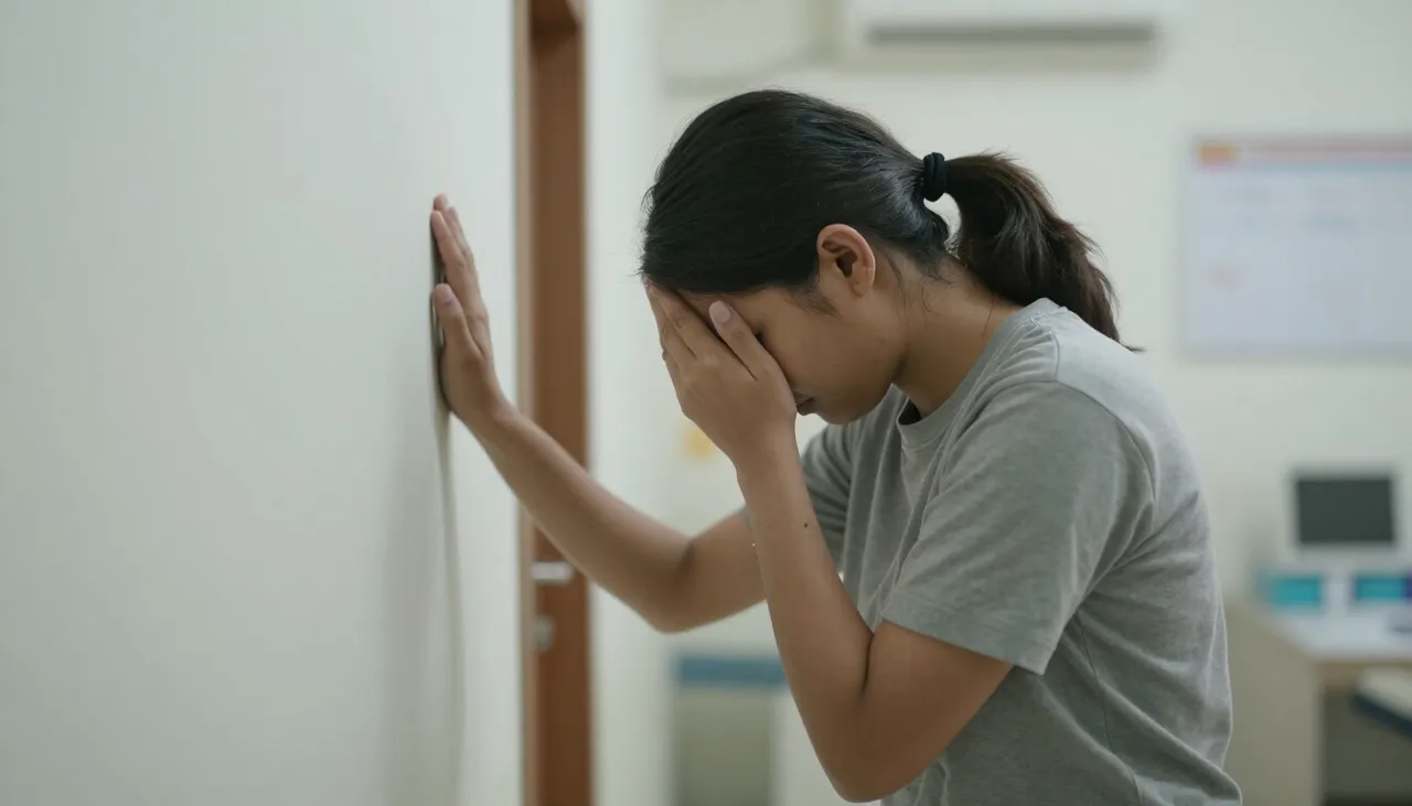 Person steadying themselves against a wall with a slightly tilted posture at a Bhubaneswar clinic — Dizziness