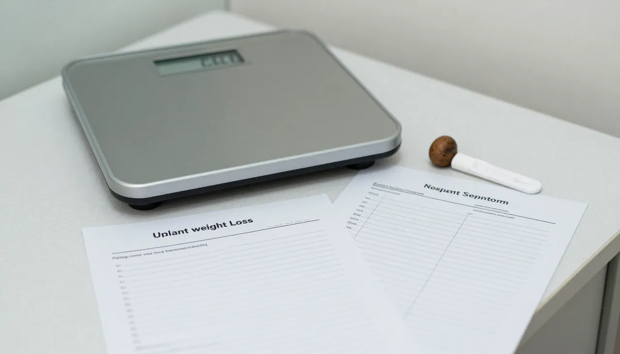 Bathroom scale showing weight loss beside a digestive symptom diary and a stool test requisition at a Bhubaneswar clinic — Unexplained Weight Loss with Digestive Symptoms