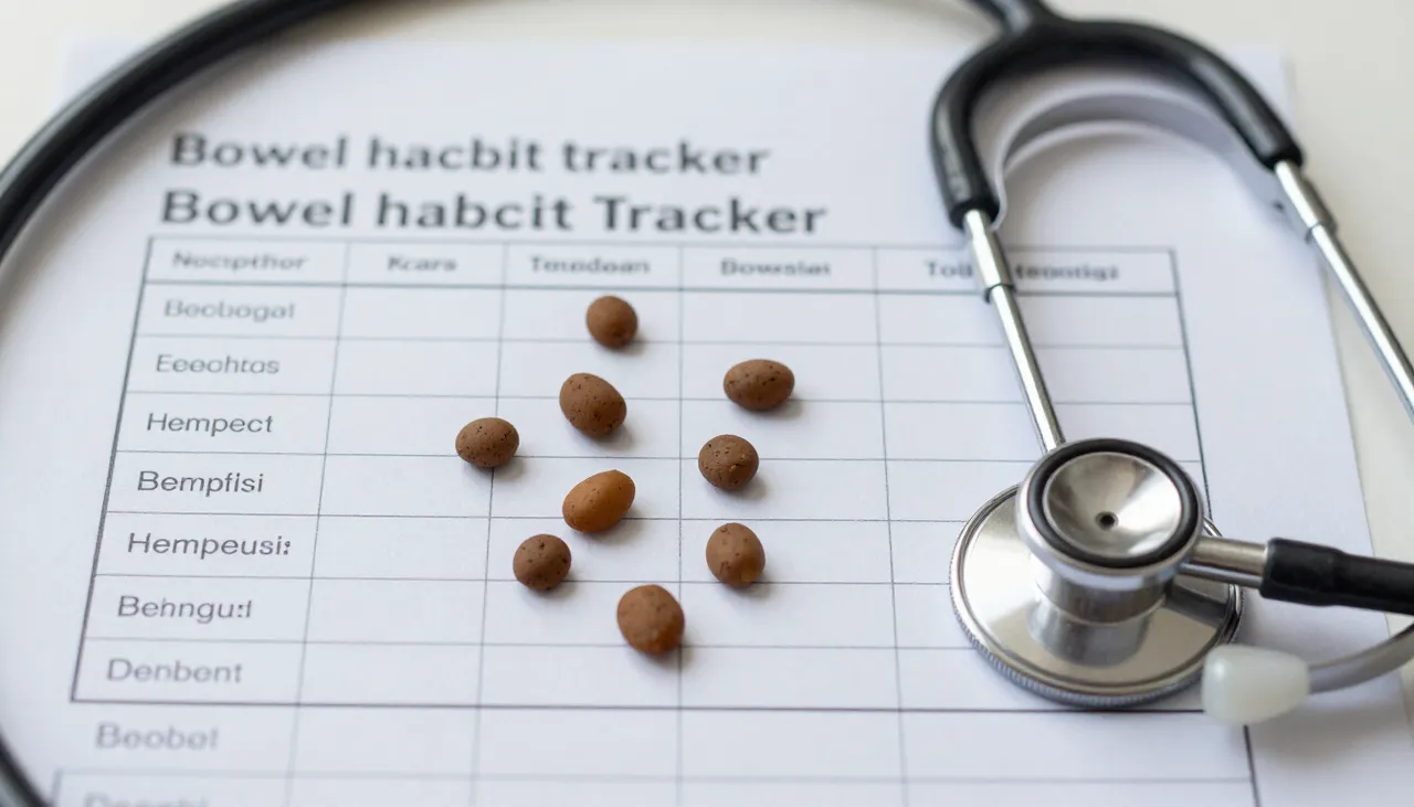 Bowel habit tracker chart showing a recent change in stool frequency and form beside a stethoscope at a Bhubaneswar clinic — Change in Bowel Habits