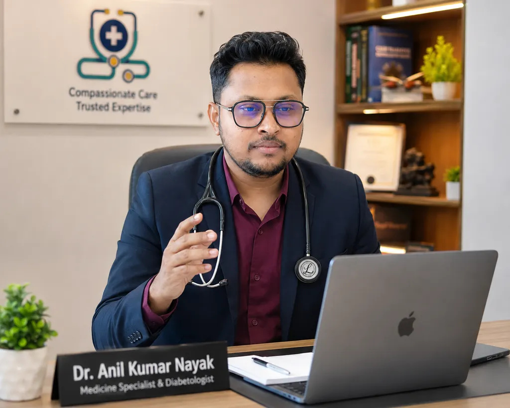 Dr. Anil Kumar Nayak examining a patient with stethoscope — Compassionate Care Trusted Expertise